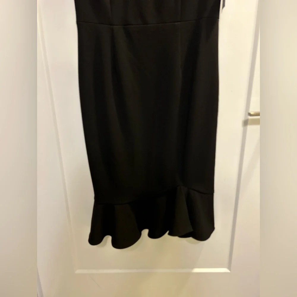 NWT Sage Black Scuba Crepe Asymmetrical Cap Sleeve Dress